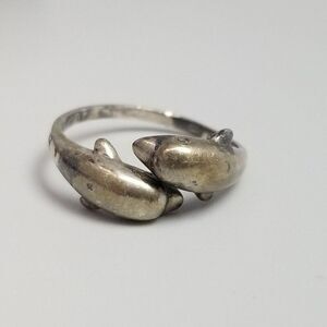 Vintage Sterling Silver Dolphin Wrap Adjustable Ring, Size 11 Band, Estate
